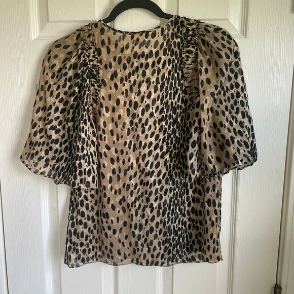 Rebecca Taylor Blouse Sz S Silk Blend Animal Print Semi-Sheer Half Sleeves - Picture 6 of 12